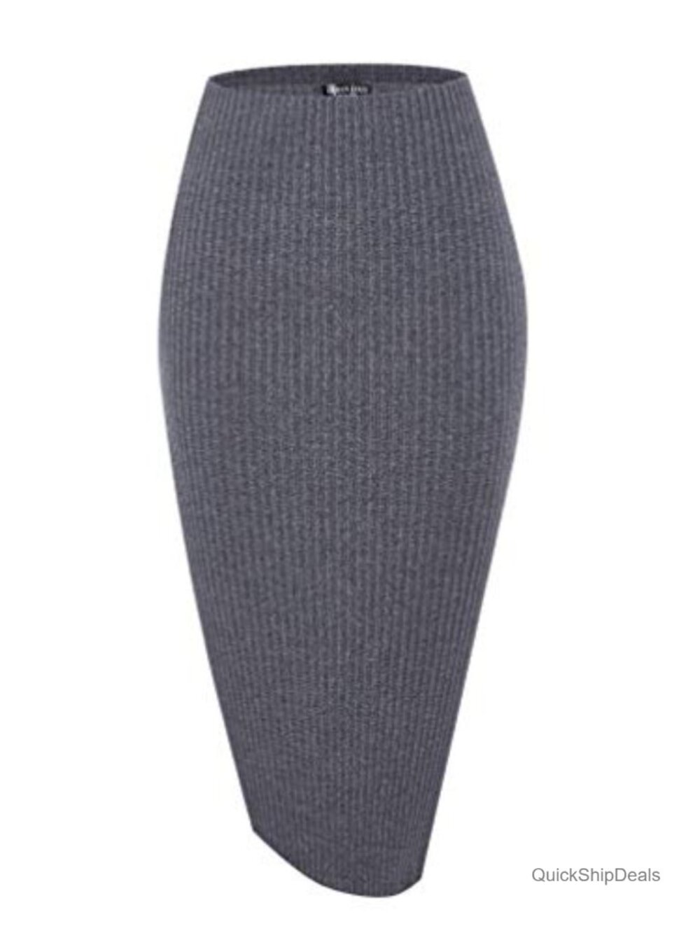 High Waist Ribbed Knit Pencil Skirt Midi with Side Slit Office Bodycon
